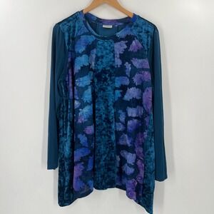 LOGO Lori Goldstein Art to Wear Burnout Velvet Top XL Blue Purple Boho Lagenlook